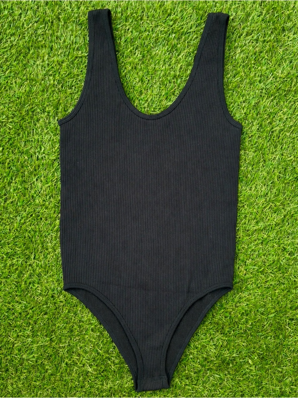 Zara Black Ribbed Scoop Neck Bodysuit XS/S
